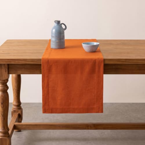 Solino Home 100% Pure Linen Table Runner Cinnamon Spice, Fete 14 x 90 in