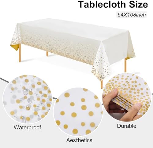 Festiva 175PCS White and Gold Plastic Plates - White with Gold Rim Fall Dinnerware Set - 25Guest include Plates Cups Cutlery Napkins for Birthday Party&Wedding& Thanksgiving