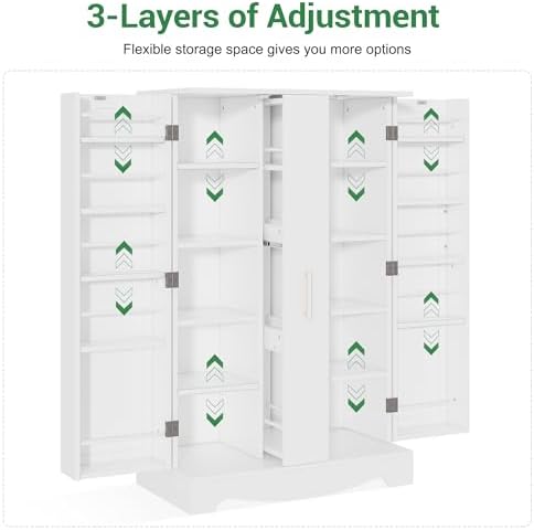 kepptory 47" Kitchen Pantry Cabinet with Adjustable Shelves and Drawer, Buffet Cupboards Storage Cabinet for Home Office Use (White, 16" D x 30" W x 47" H)