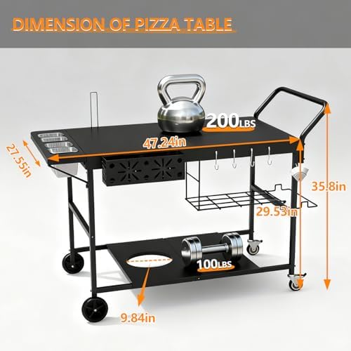 Pizza Oven Table with Topping Station, Outdoor Pizza Oven Cart, Grill Cart Table for Blackstone Griddle, Pizza Prep Station with Storage & Seasoning Tray, for Ninja, Cuisinart, Gozney