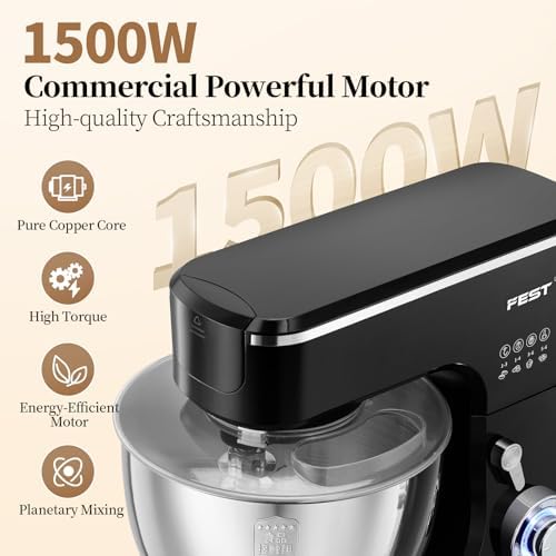 FEST 8.45QT Electric Kitchen Stand Mixer with 6 Speeds and 1500W Motor