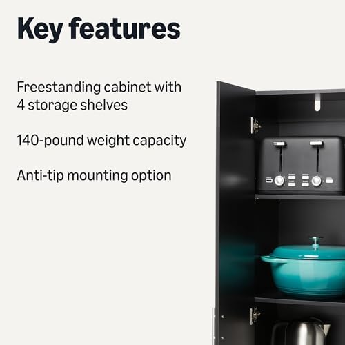 Amazon Basics Storage Cabinet for Kitchen Pantry, Freestanding with 4 Shelves, Black