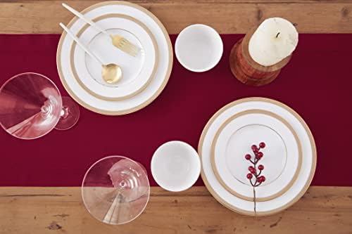 Solino Home Cotton Linen Table Runner Red, Hemstitch Collection 14 x 108 in