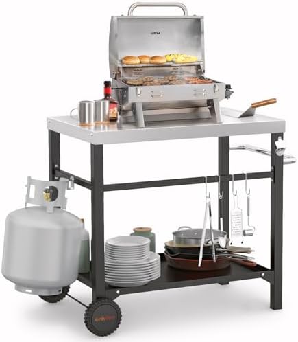 onlyfire 33.6"x21.7" Pizza Oven Table, Stainless Steel Movable Dining Cart