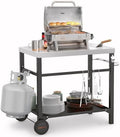 onlyfire 33.6"x21.7" Pizza Oven Table, Stainless Steel Movable Dining Cart