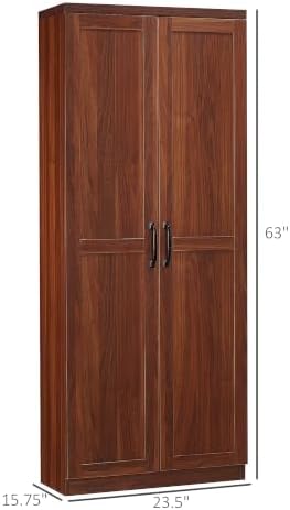 HOMCOM 63" Kitchen Pantry Cabinet with Doors and Adjustable Shelves, Brown