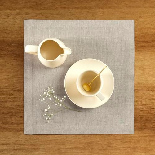 Solino Home 100% Pure Linen Placemats Natural, Fete 14 x 14 in, Set of 4