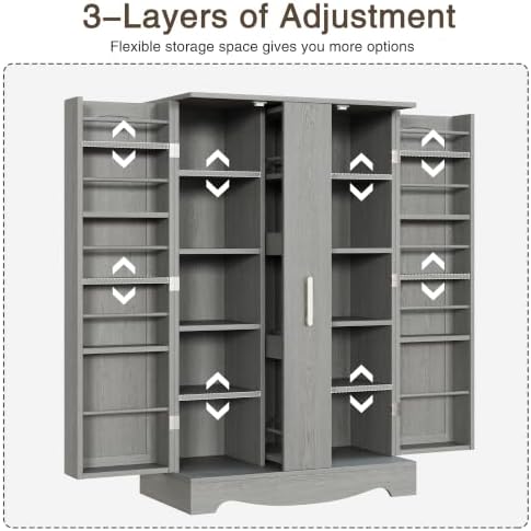 kepptory 47" Kitchen Pantry Cabinet with Drawer, Freestanding Food Storage Cabinet with Doors and Adjustable Shelves, Floor Cupboard Organizer for Dining Room Gray