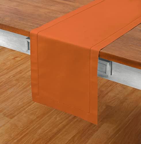 Solino Home Cotton Linen Table Runner Pumpkin Hemstitch, 14 x 108 in