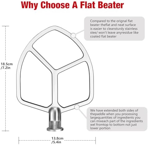 5.5-6QT Stainless Steel Flat Beater for KitchenAid Stand Mixer, Kitchen Aid Paddle Attachment Accessories/No coating/Dishwasher Safe Replacement for kitchenaid Professional 5 Plus and 600 Series Mixer