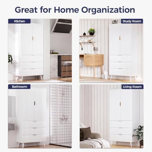 NicBex Kitchen Pantry Cabinet with 3 Drawers & Adjustable Shelves, White