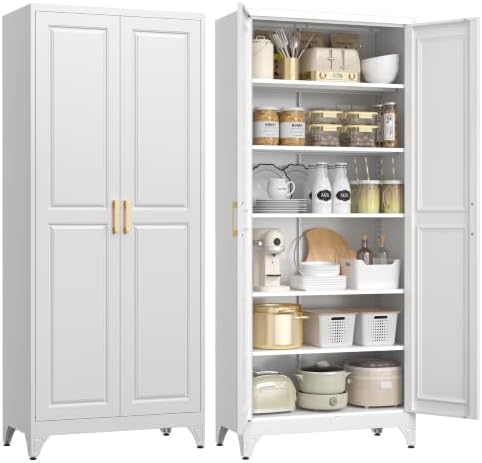 UNICOLY 75" Kitchen Pantry Cabinet,Metal Tall Storage Cabinet with Doors