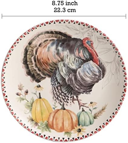 Bico Blessing Season Salad Plates Set of 4, 8.75 Inch Ceramic Dessert Plates for Salad, Appetizer, Side Dishes, Microwave and Dishwasher Safe, Gift for Housewarming and Thanksgiving
