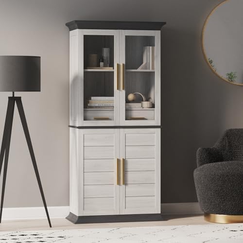 BELLEZE 72" Tall Kitchen Pantry, Large Storage Cabinet with Doors and Shelves, 2 Built-in Drawers, Freestanding Hutch Cabinet with Storage for Kitchen,Dining Room and Living Room (White)