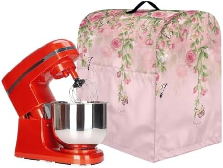 Butterfly with Rose Mixer Cover Compatible with 4-8 Qt Kitchen Aid Mixer Covers Anti-Stain Kitchen Appliance Dust Cover with Handle Pockets