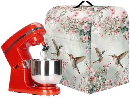 Hummingbird Flower Mixer Cover Protector Compatible with 4-8 Qt Kitchen Aid Mixer Covers Anti-Stain Kitchen Appliance Dust Cover with Handle Pockets