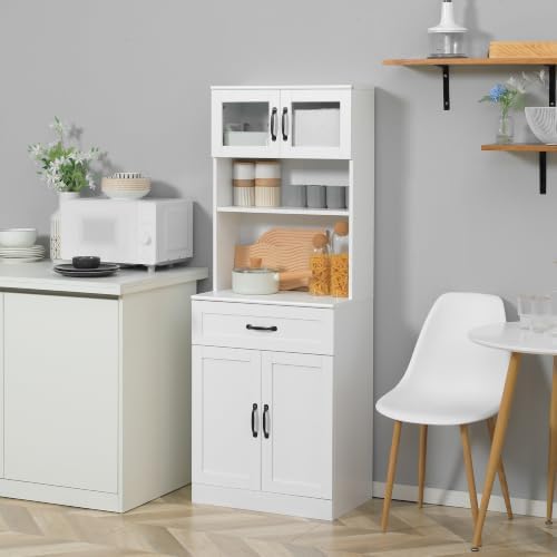 HOMCOM 63.5 Inches Freestanding Kitchen Pantry 4-Door Buffet Cabinet White