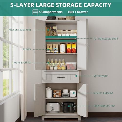 YITAHOME 72.6" Tall Farmhouse Pantry Cabinet, White