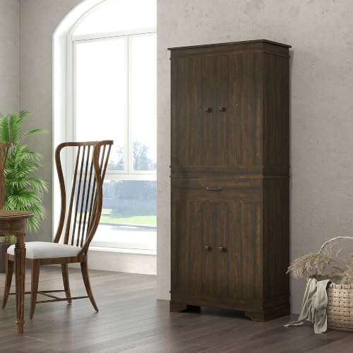 HOMCOM 72" Farmhouse Kitchen Pantry 4-Door Rustic Storage Cabinet Walnut