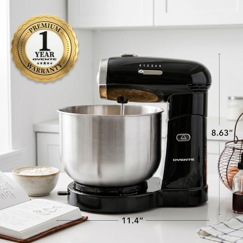 OVENTE Electric Stand Mixer, 3.5 QT, 5 Mixing Speeds, 250W, Black SM680B