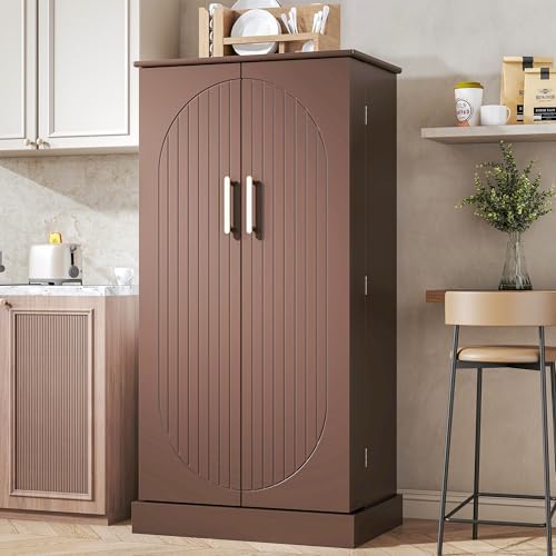 kepptory 47" Kitchen Pantry Cabinet with Doors and Adjustable Shelves, Freestanding Pantry Storage Cabinet, Farmhouse Buffet Cupboard for Kitchen, Dining Room, Living Room, Brown