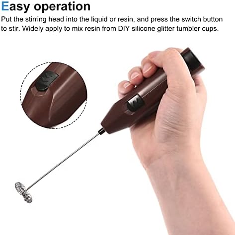 MECCANIXITY Electric Tumbler Stirrer, Handheld Mini Mixer Battery Operated Stirring Mixing Brown for DIY Glitter Tumbler Cup, Pack of 2