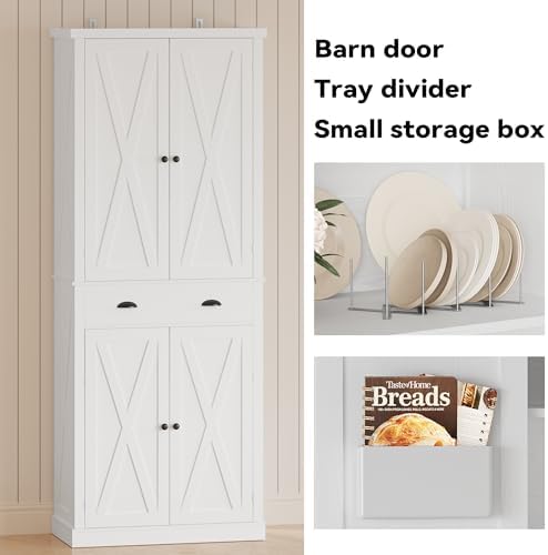 IRONCK Kitchen Pantry Storage Cabinet, 83.9" H Cupboard, White
