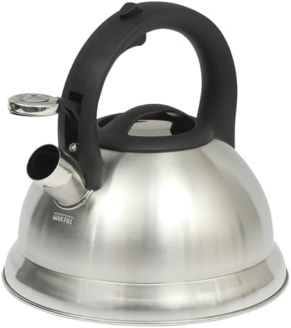 Mr. Coffee Hartbay 2.4 Quart Whistling Tea Kettle, Large Stainless Steel Stovetop Kettle, Durable Fast-Boil Tea Pot by MrCoffee