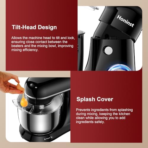 Honinst 4QT Electric Stand Mixer, 10-Speed Tilt-Head Compact Kitchen Mixer