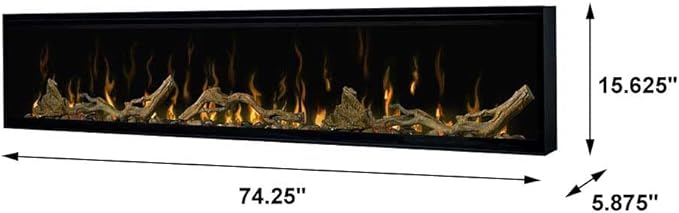 Dimplex IgniteXL 74 inch Built-in Linear Electric Fireplace with Driftwood and River Rock Accessories - Black, XLF74 & LF74DWS-KIT