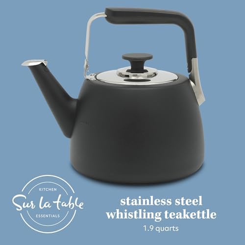 Sur La Table Kitchen Essentials Large 2 QT Heavy Gauge Stainless Steel Tea Kettle - Matte Black - Image 2
