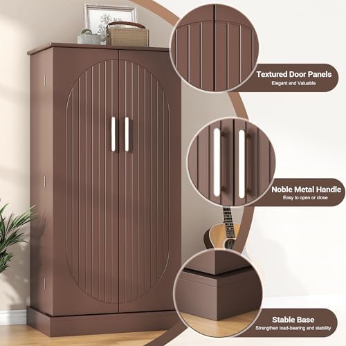 kepptory 47" Kitchen Pantry Cabinet with Doors and Adjustable Shelves, Freestanding Pantry Storage Cabinet, Farmhouse Buffet Cupboard for Kitchen, Dining Room, Living Room, Brown
