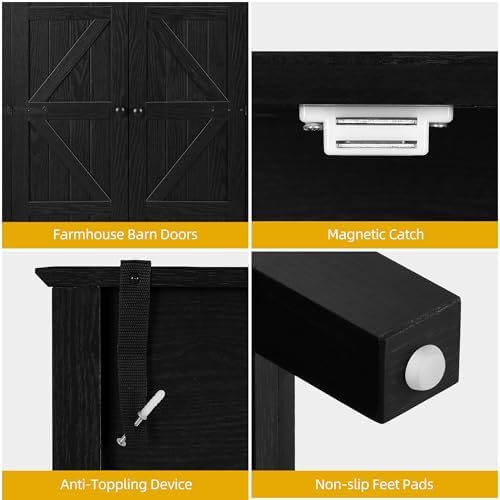 YITAHOME 64.5" Farmhouse Pantry Cabinet with 2 Drawers & Shelves, Oak Black