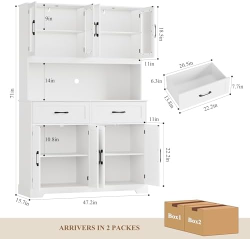 BOTLOG 71" Large Pantry Storage Cabinet with Microwave Stand