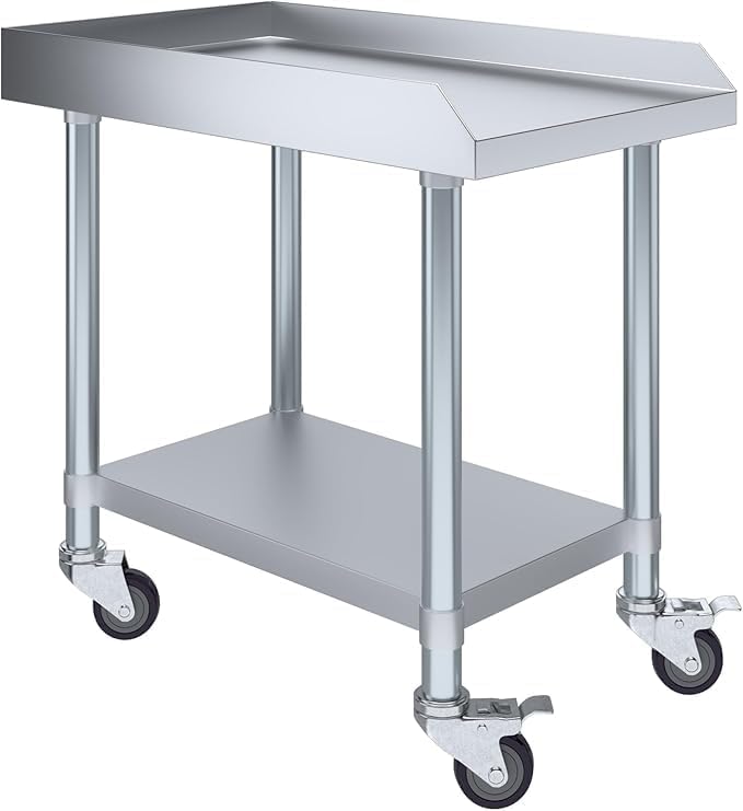 Stainless Steel Equipment Stand with Undershelf + Casters, Heavy Duty, Commercial Grade, NSF Certified (30" Width x 18" Length + Casters)