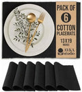 100% Cotton Ribbed Placemats - Set of 6-13 x 19 Inches - Black - Everyday Cloth Table Mats - Thick Construction, Washable & Reusable Cloth Place Mats - by AVKA Studio