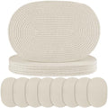Oval Woven Placemats Set of 8 Heat Resistant Placemats 17.5 x 12 Inches Farmhouse Cotton Rope Place Mats for Dining Tables Trivets for Hot Dishes, Beige