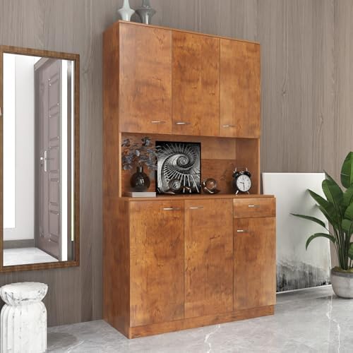 KEIKI 70.87" Tall Kitchen Pantry Storage Cabinet with Countertop, 6-Doors, 1 Drawers, Microwave Stand and Shelves, Freestanding Wood Hutch Food Pantries Cupboard for Coffee Bar, Dining Room