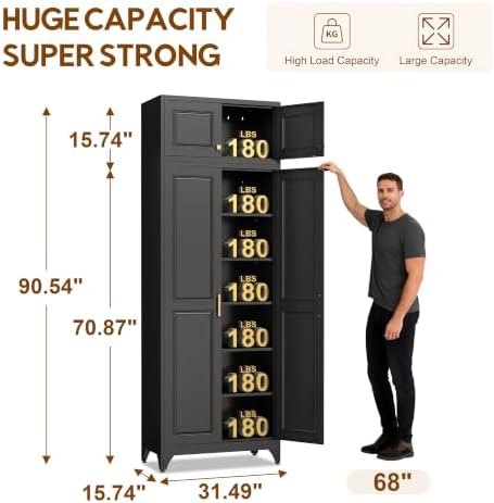 UNICOLY 90.8" Kitchen Pantry Cabinet, Metal Storage Cabinet with 5 Shelves