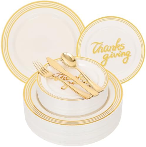 EjonirInjonir 150pcs Sturdy Thanksgiving Plastic Plates For Fall Dinner