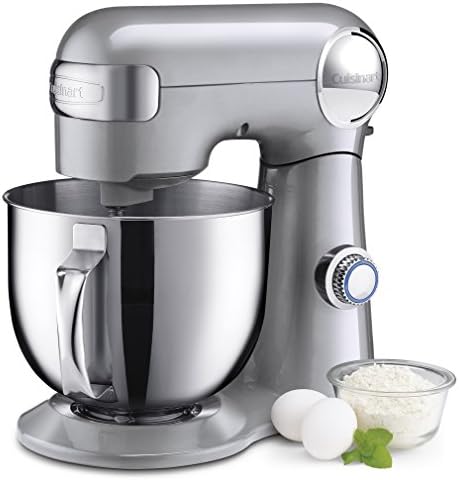 Cuisinart Stand Mixer, 12 Speeds, 5.5-Quart Mixing Bowl, Chef's Whisk, Flat Mixing Paddle, Dough Hook, and Splash Guard with Pour Spout, Silver Lining, SM-50BCNAS, Silver Lining