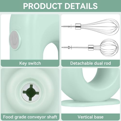 Cordless Hand Mixer, 4 Speed Handheld Egg Beater Portable Electric Whisk