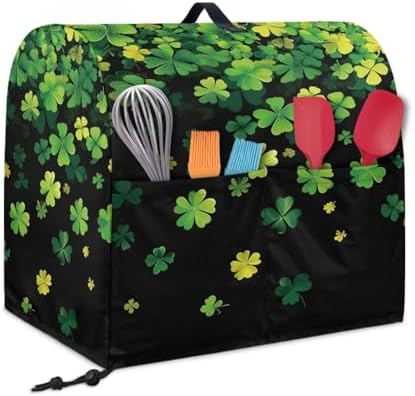 Shamrock Stand Mixer Covers Kitchen Aid Mixer Cover Dust Covers with Top Handle Front Pocket Universal Fit Tilt Head and Bowl Lift Models St. Patrick's Day Decoration