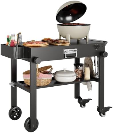 Takywep Black Folding Grill Cart, Portable BBQ Table with Wheels
