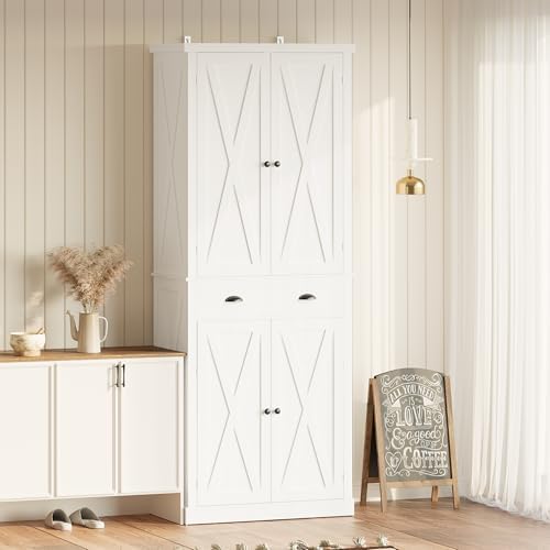 IRONCK Kitchen Pantry Storage Cabinet, 83.9" H Cupboard, White
