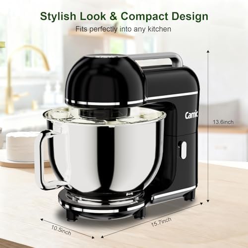 Camic 7.45 QT Tilt-Head Stand Mixer, Electric Mixer for Baking (Black)