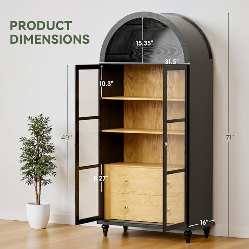 YESHOMY 71" Arched Kitchen Pantry Cabinet with Large Drawers, Black
