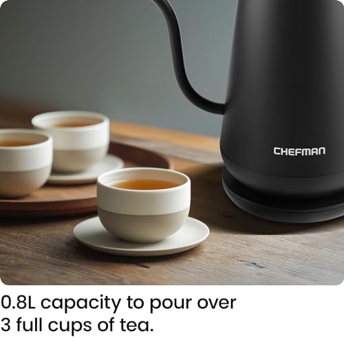 Chefman Gooseneck Electric Kettle, 0.8L Pour Over Tea Kettle for Coffee and Tea, One-Touch Operation, Boil-Dry Protection, Auto Shut-Off, Ultra-Fast Hot Water Boiler – Black - Image 4
