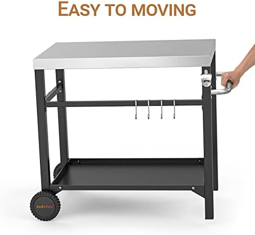 onlyfire 33.6"x21.7" Pizza Oven Table, Stainless Steel Movable Dining Cart