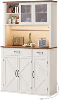 VASAGLE Pantry Cabinet with Lights and Charging Station